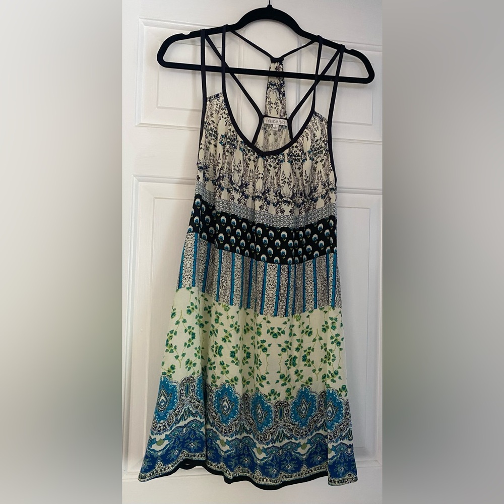 Bohemian Sleeveless Dress with Blue and Green Patterns